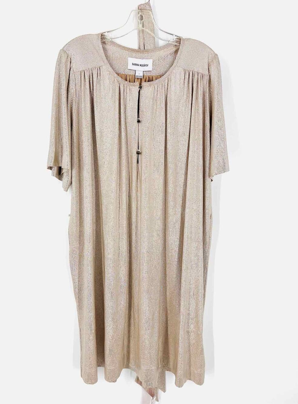 Sabina Musayev Size L Silver/Beige Metallic Buttons Belted Designer Dress